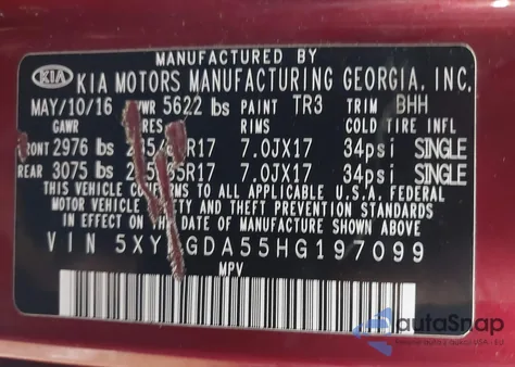 2017 Kia Sorento 3.3L Lx from USA, damaged, VIN 5XYPGDA55HG197099
